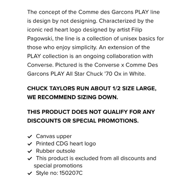 Converse X Comme Des Garçons Play Lowtop Sneakers - Picture 14 of 15